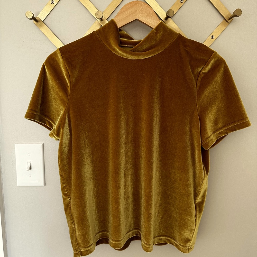 Madewell Gold Velvet Mock Neck Tee